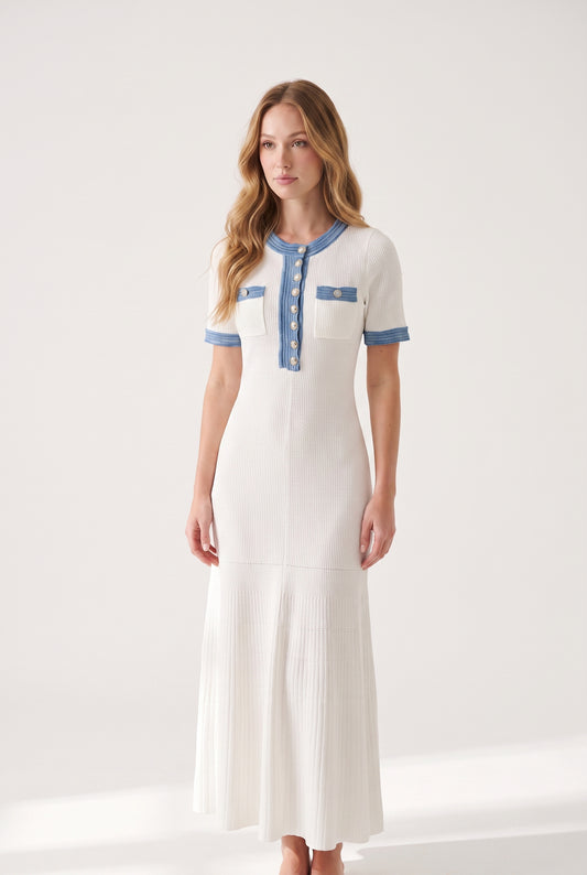 Megan Denim White Maxi Dress - front