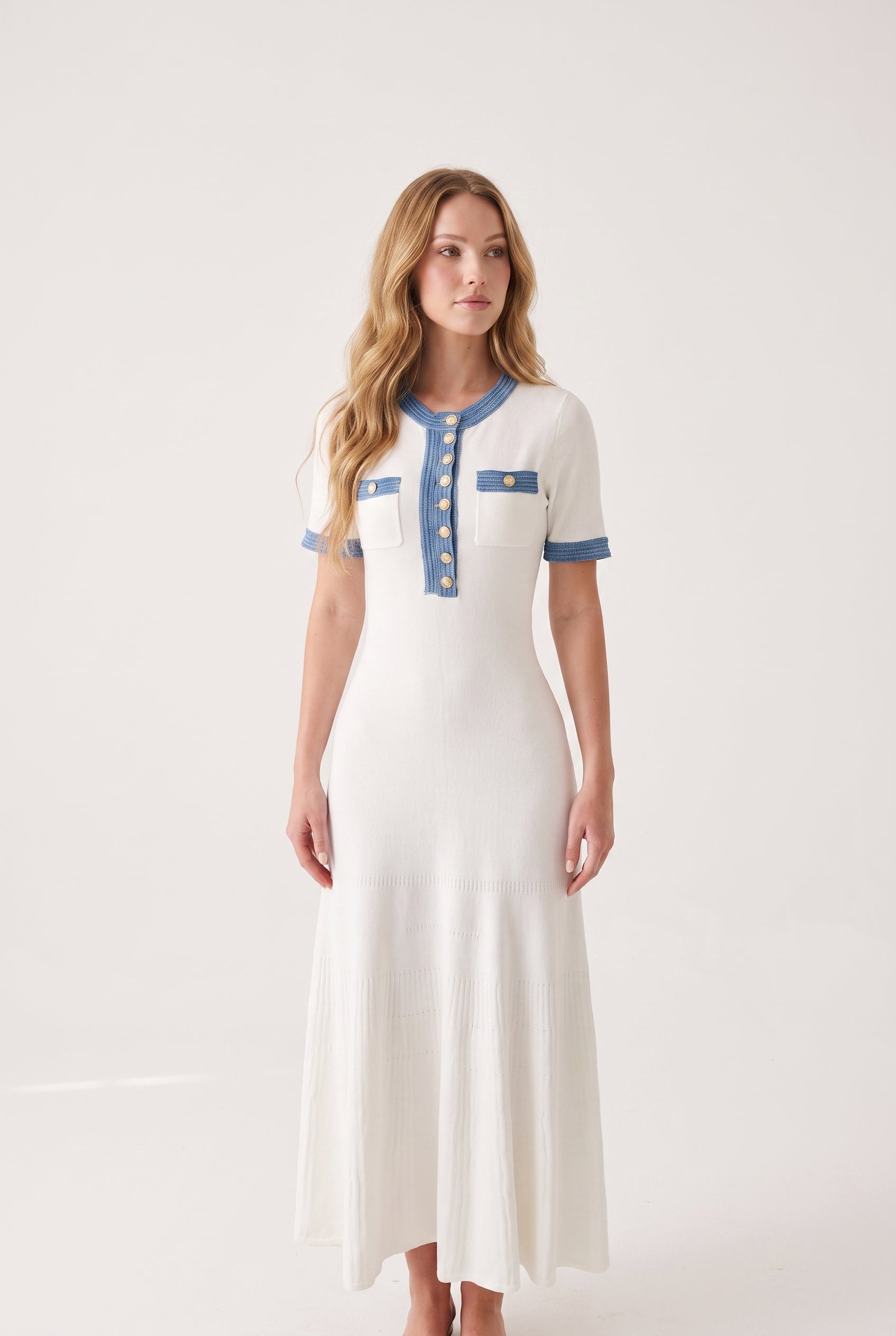 Megan Denim White Maxi Dress - driekwart