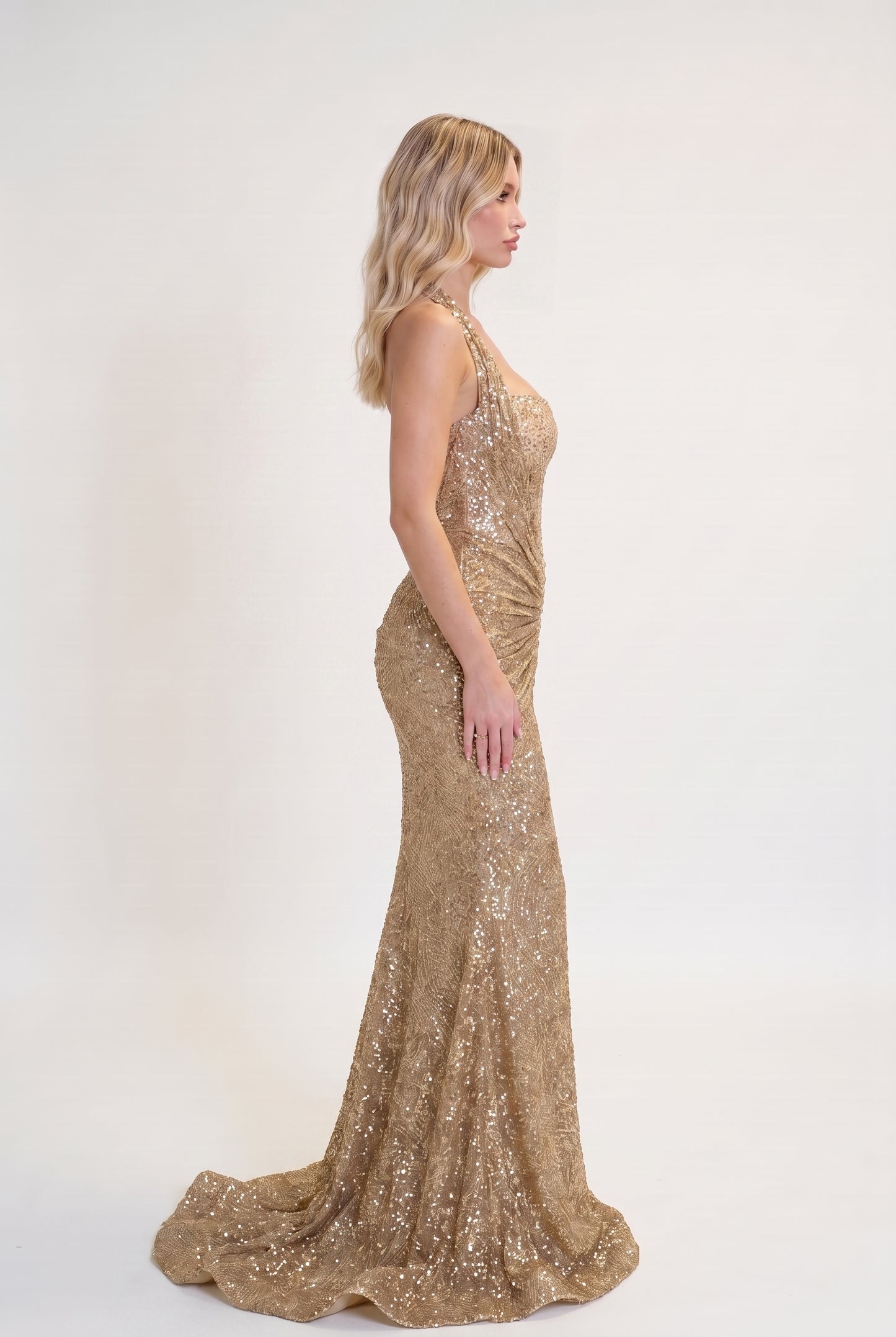 Megan | Glitter Mermaid Gold Maxi Dress