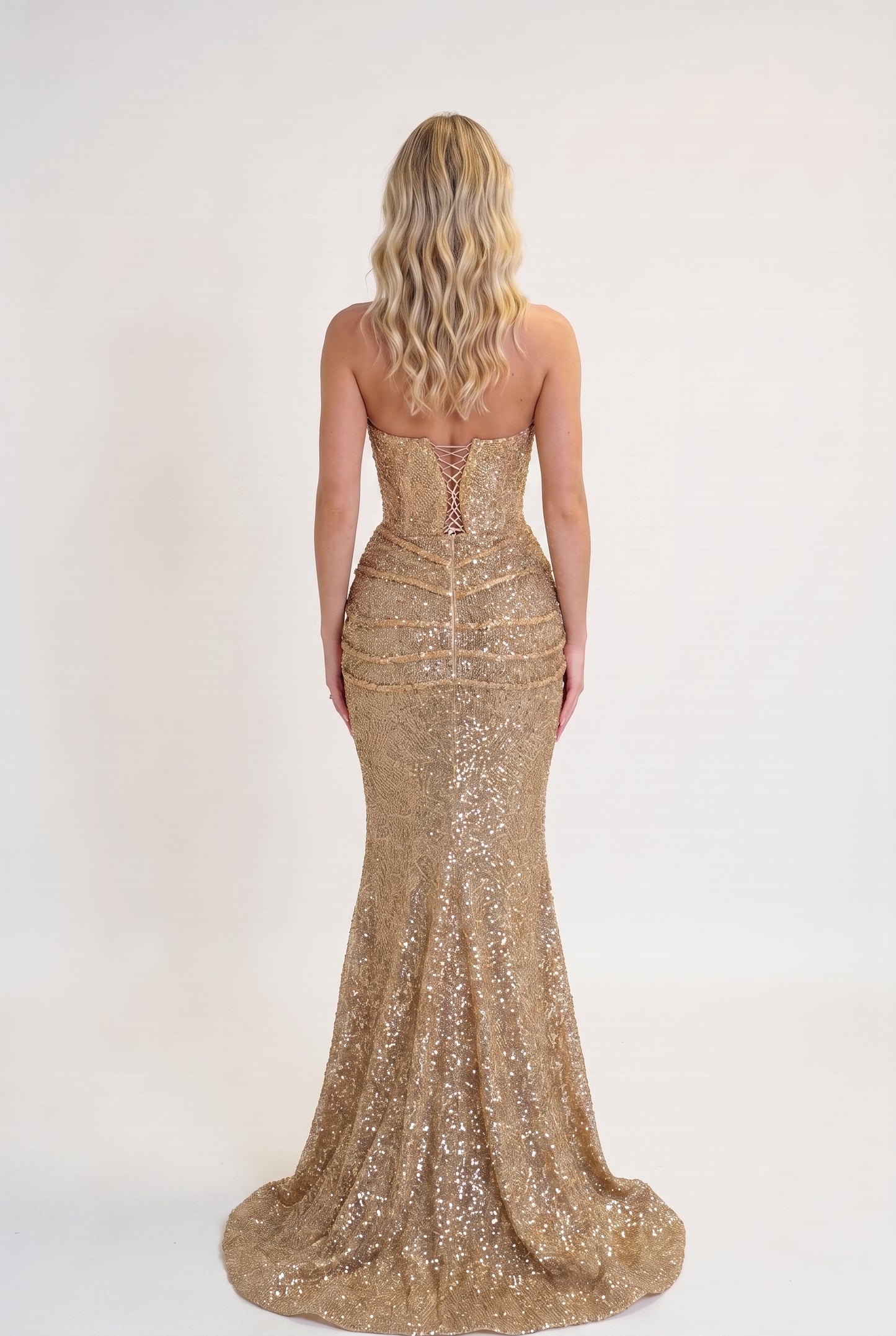Megan | Glitter Mermaid Gold Maxi Dress