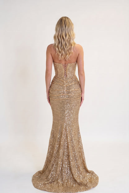 Megan | Glitter Mermaid Gold Maxi Dress