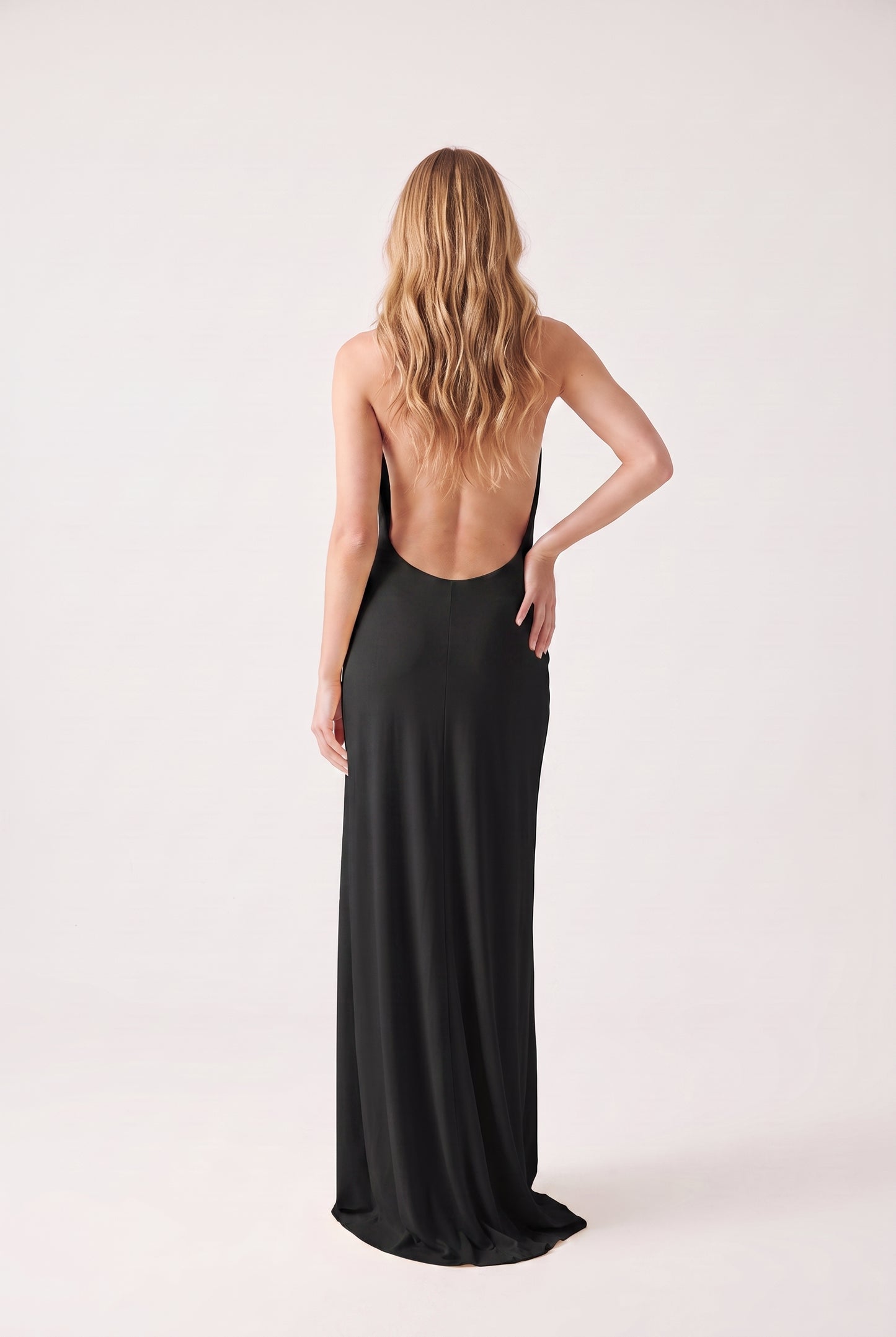 Megan Halter Neck Backless Maxi Dress - black - back