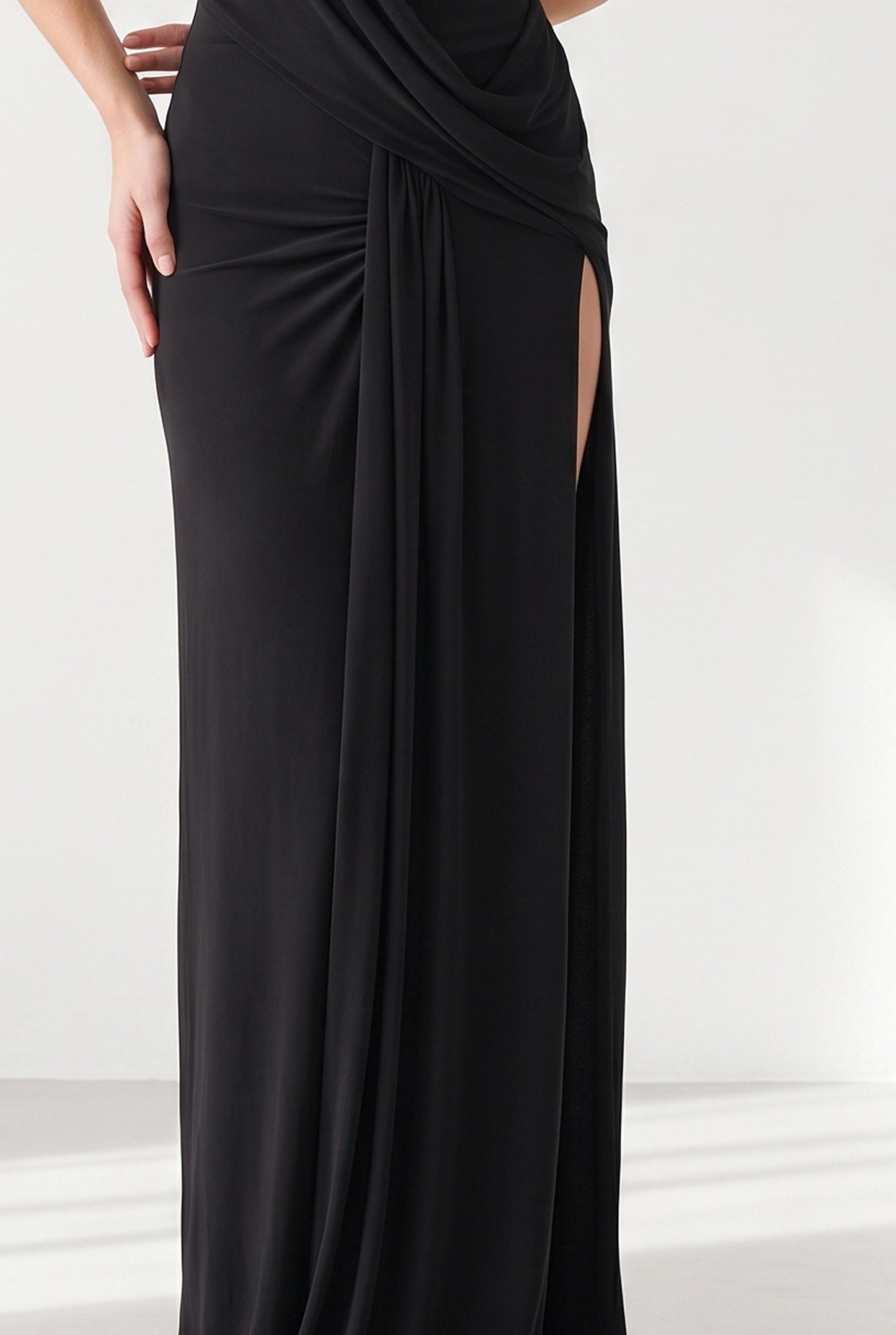 Megan Halter Neck Backless Maxi Dress - black - detail-drape