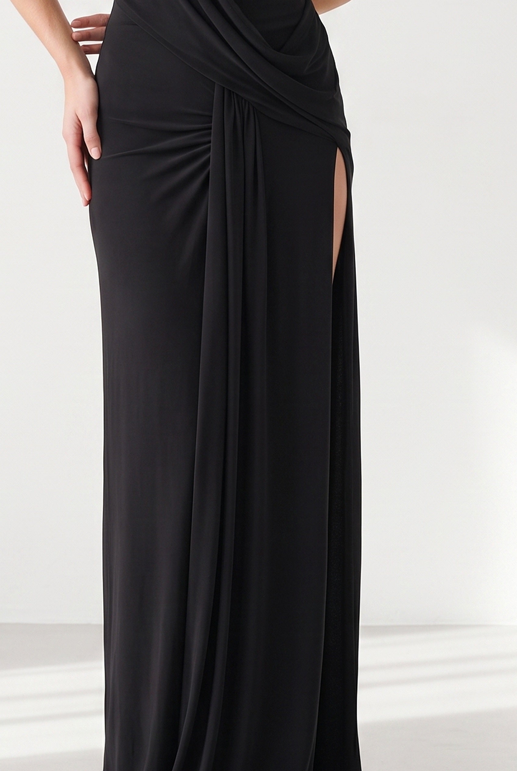 Megan Halter Neck Backless Maxi Dress - black - detail-drape