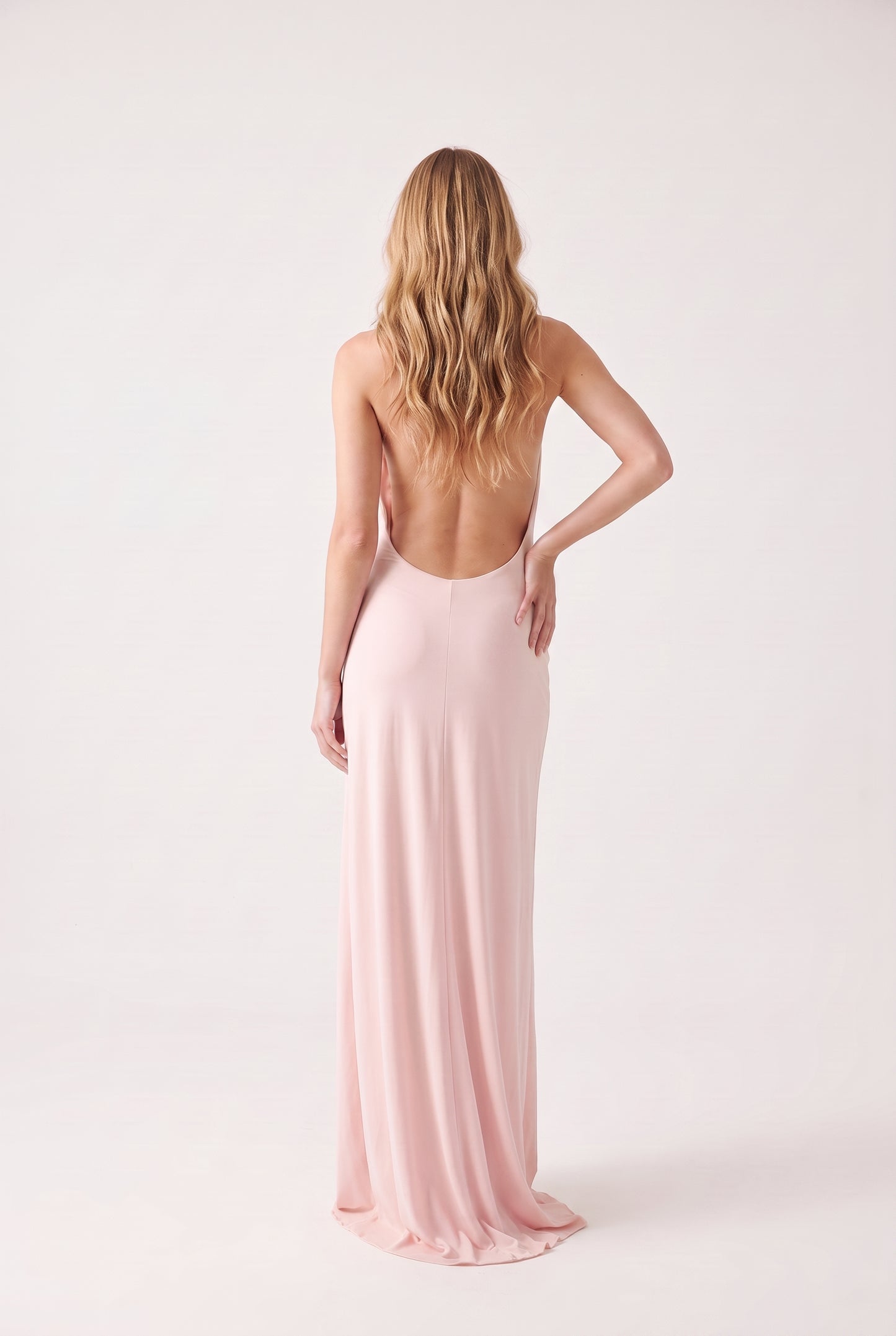 Megan Halter Neck Backless Maxi Dress - pink - back