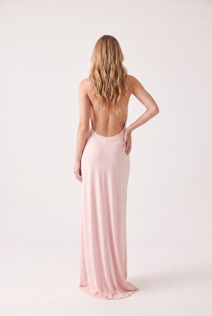 Megan Halter Neck Backless Maxi Dress - pink - back
