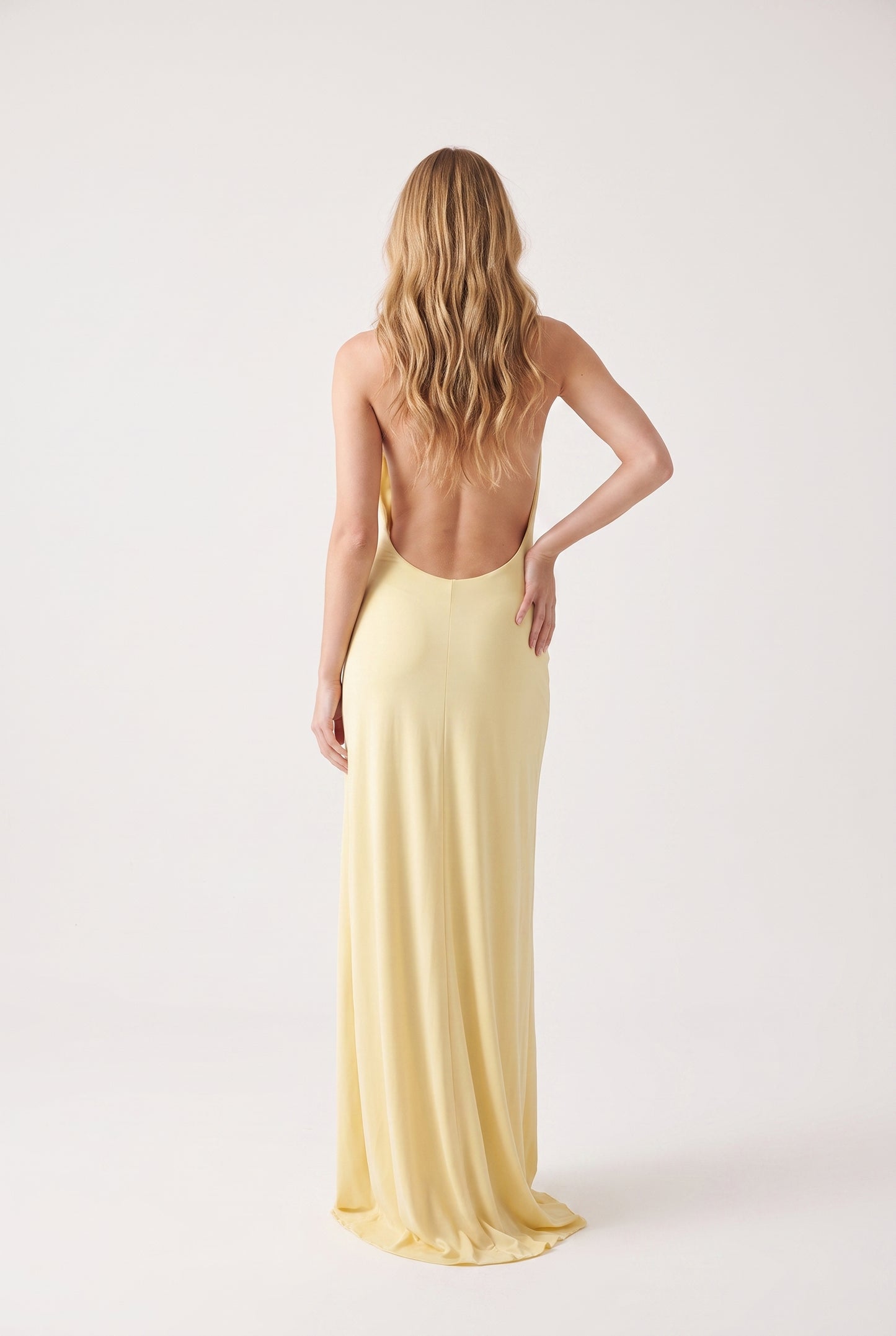 Megan Halter Neck Backless Maxi Dress - yellow - back