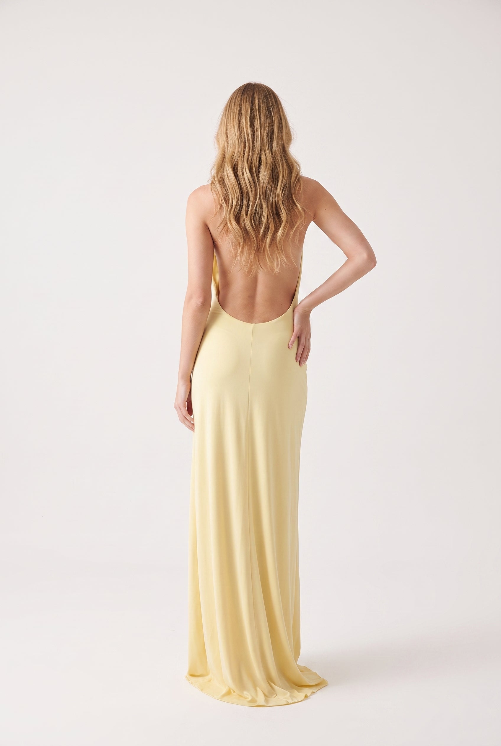 Megan Halter Neck Backless Maxi Dress - yellow - back