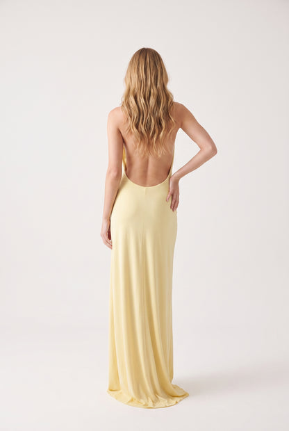 Megan Halter Neck Backless Maxi Dress - yellow - back