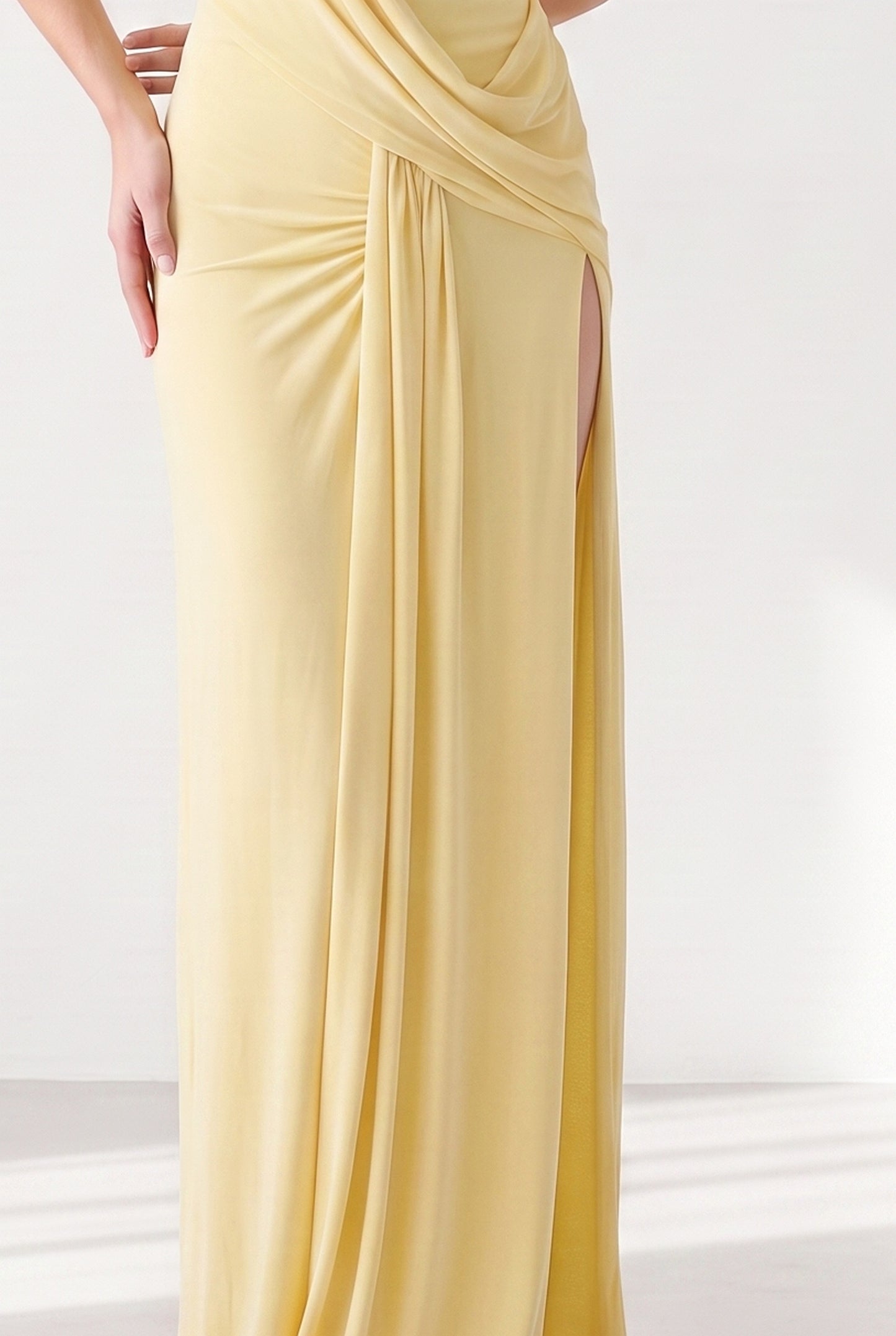 Megan Halter Neck Backless Maxi Dress - yellow - detail-drape