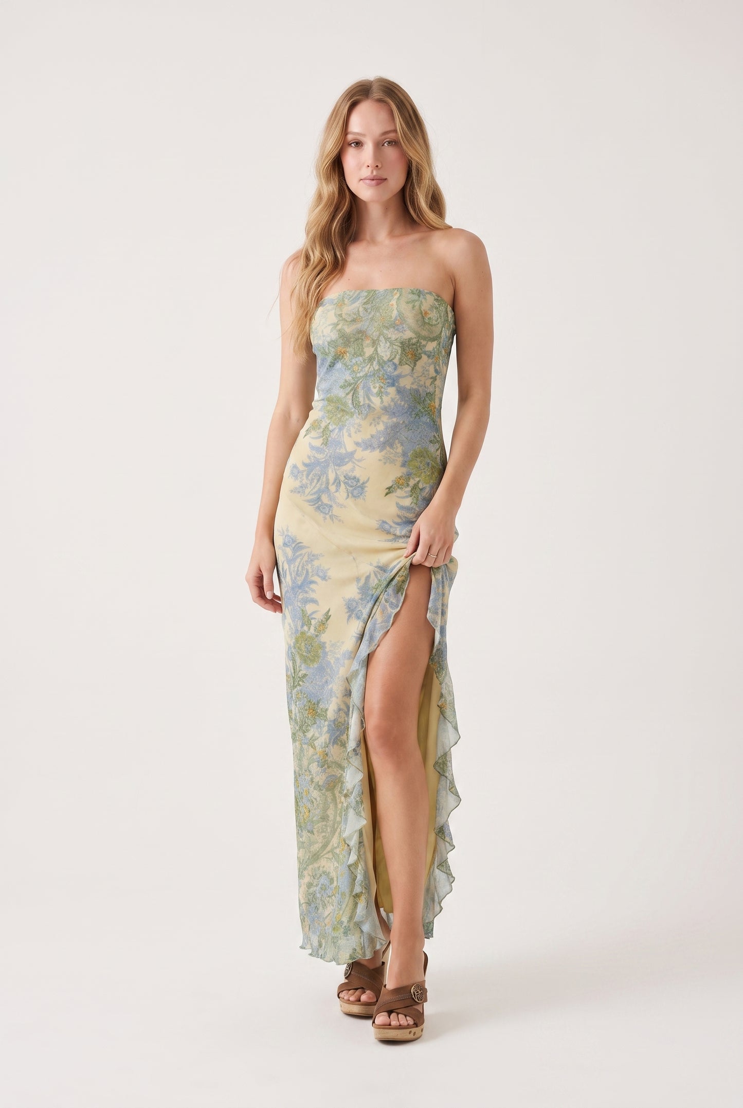 Megan Strapless High Slit Maxi Dress - front