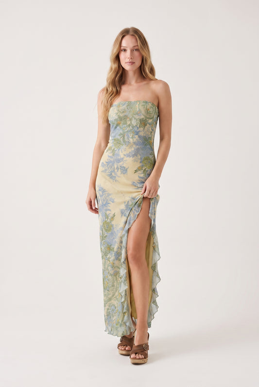 Megan Strapless High Slit Maxi Dress - front