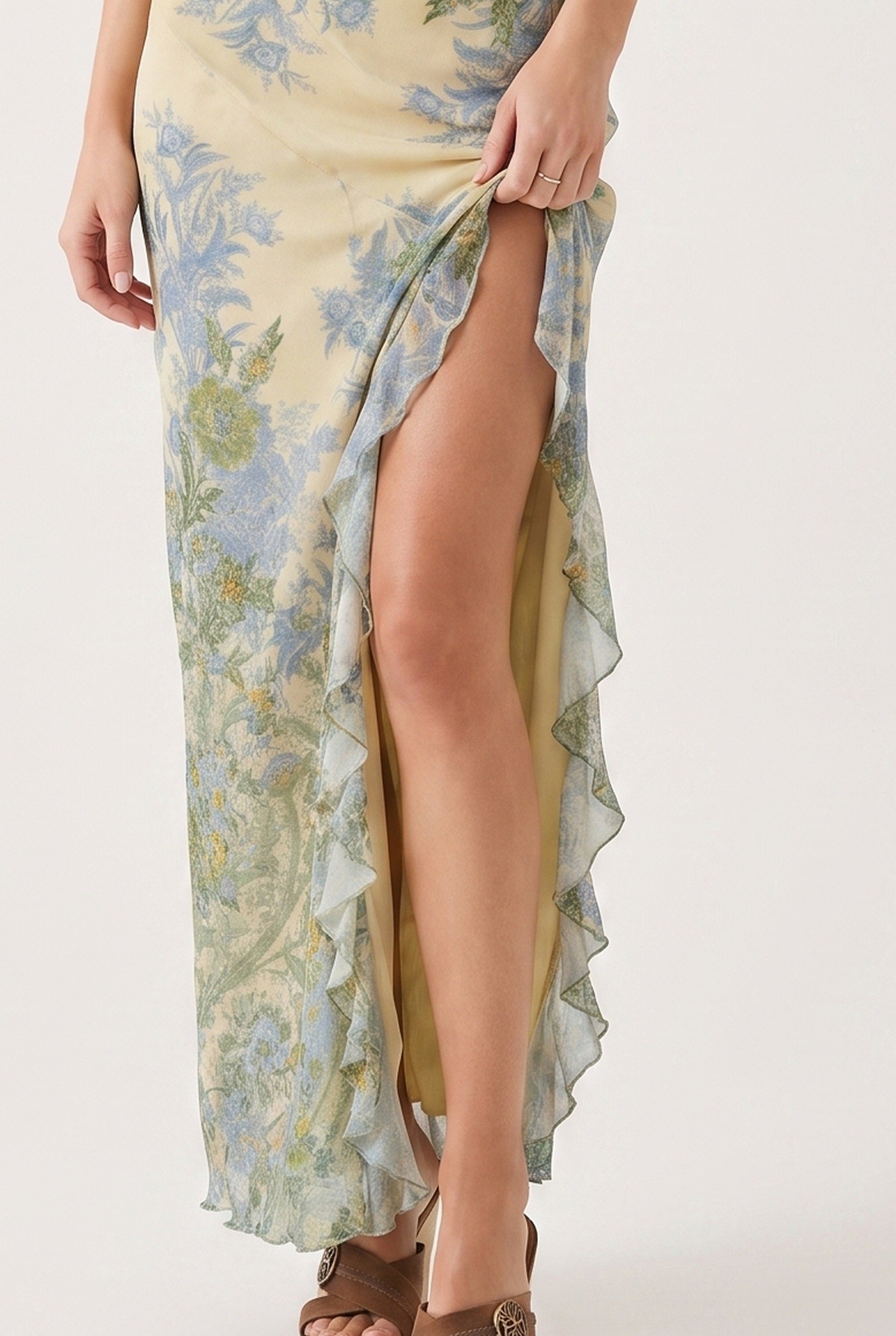 Megan Strapless High Slit Maxi Dress - detail-split