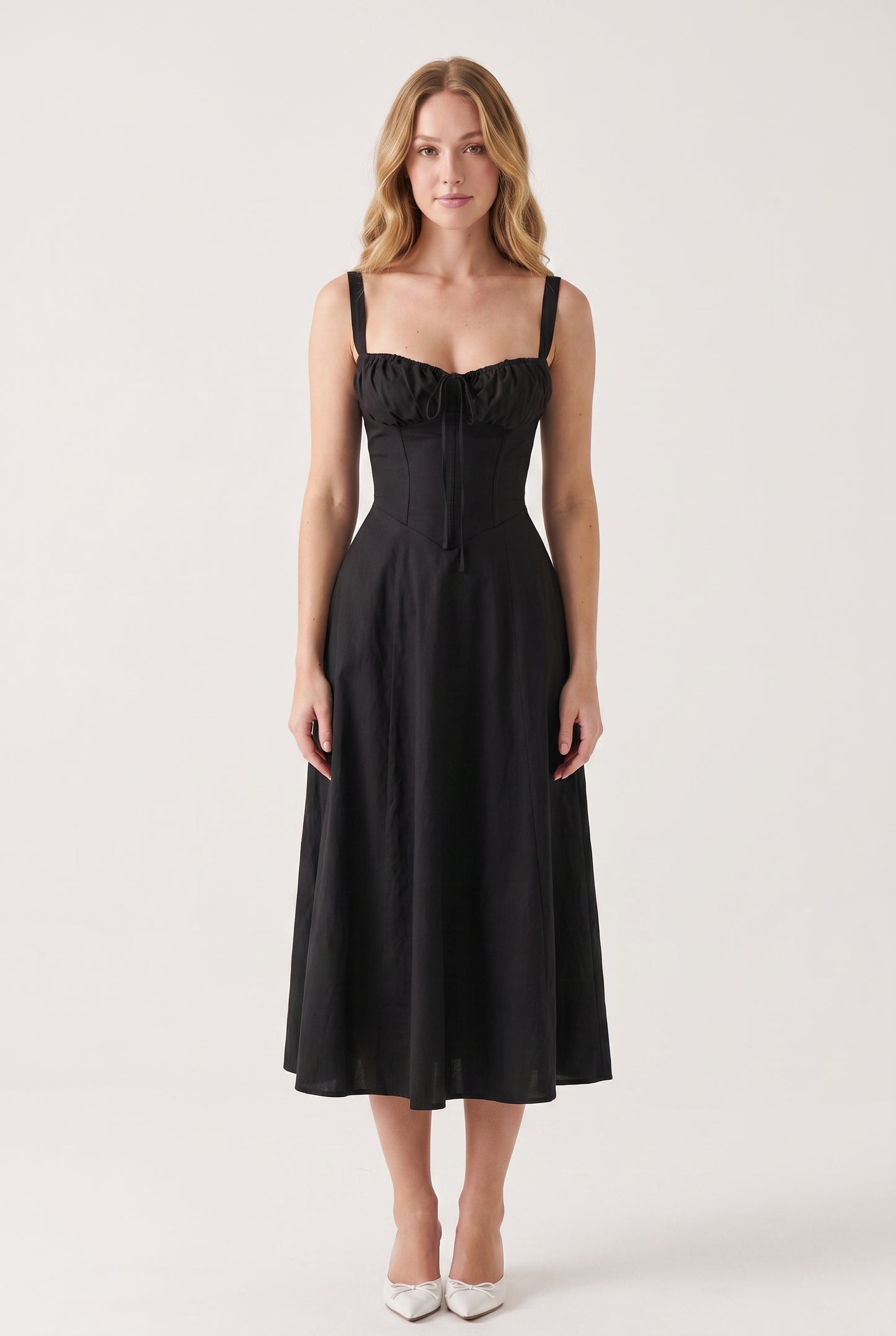 Megan Ruched Midi Dress - black - front