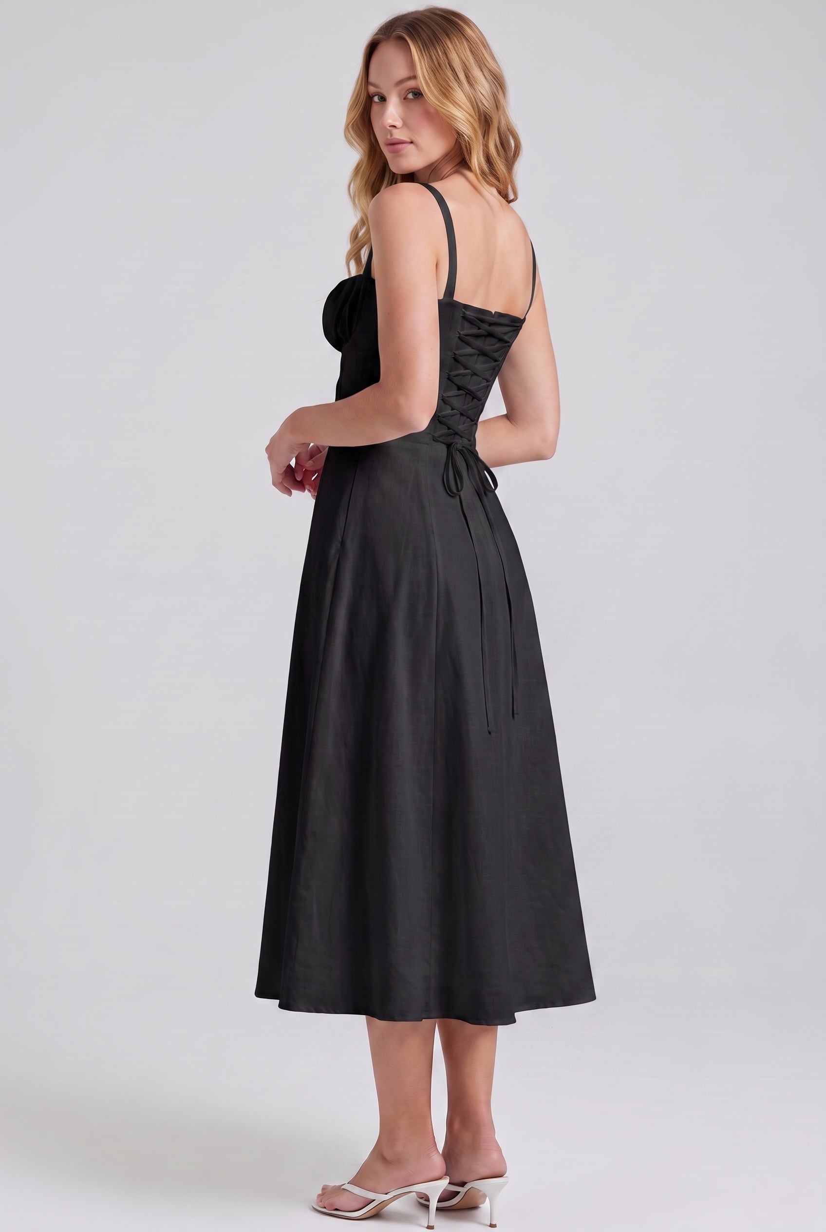 Megan Ruched Midi Dress - black - side