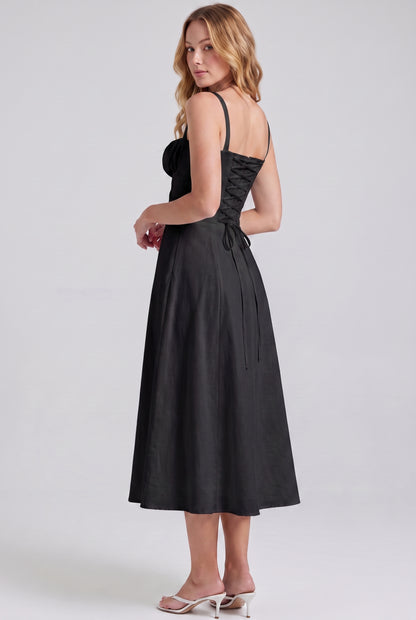 Megan Ruched Midi Dress - black - side