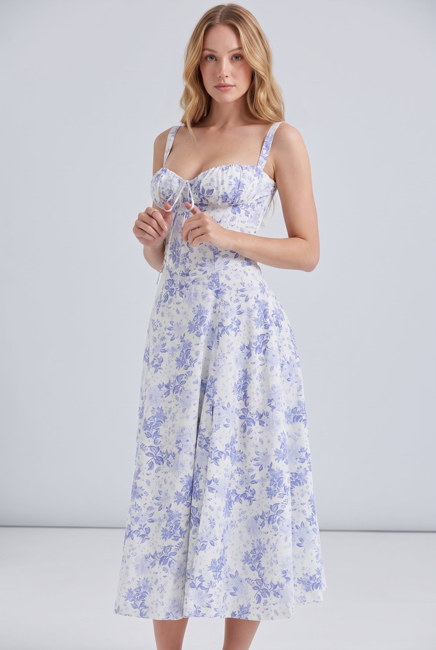 Megan Ruched Midi Dress - blue - front