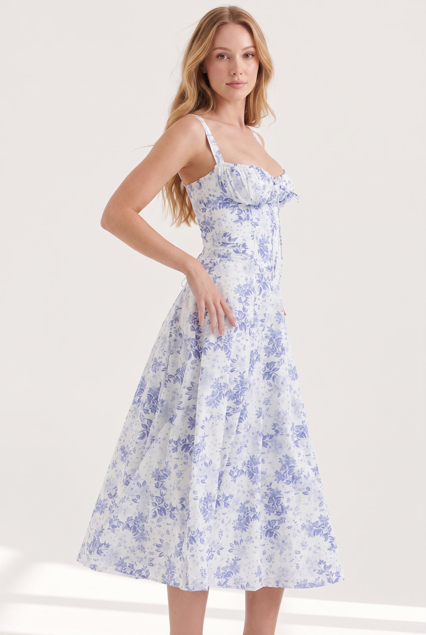 Megan Ruched Midi Dress - blue - side