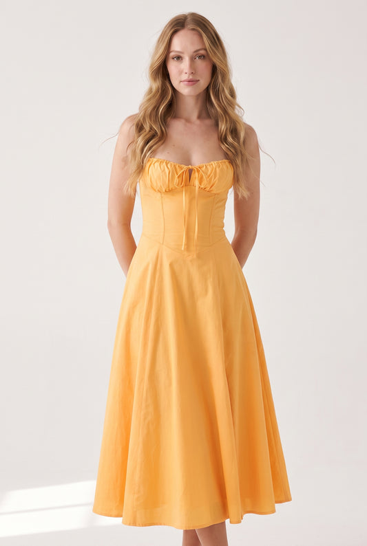 Megan Ruched Midi Dress - orange - front