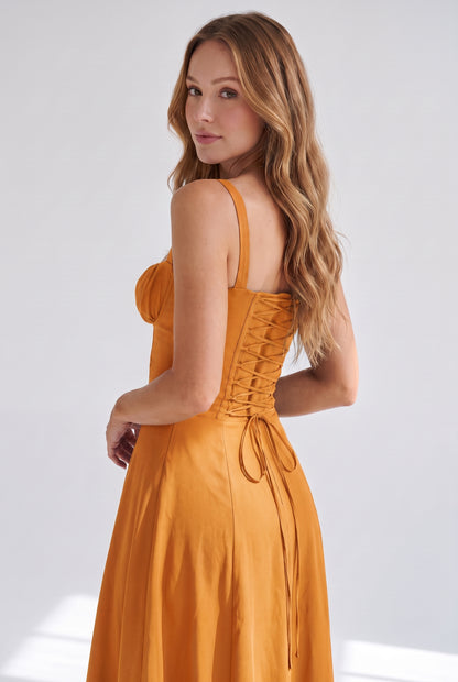 Megan Ruched Midi Dress - orange - back