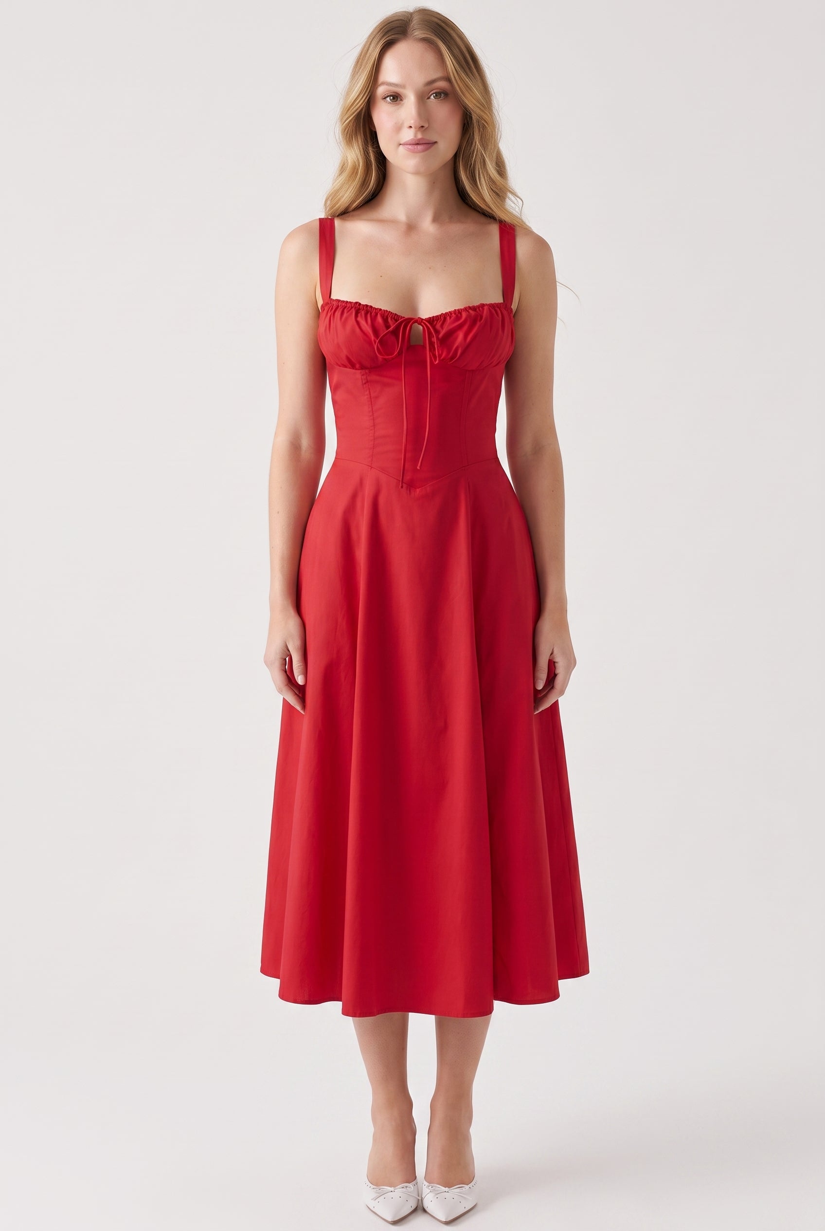 Megan Ruched Midi Dress - red - front