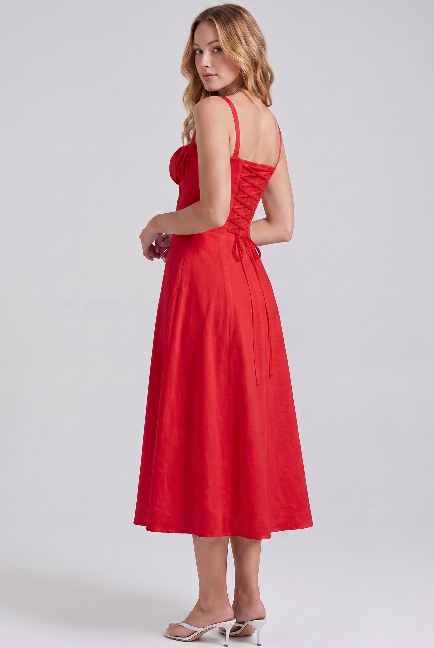 Megan Ruched Midi Dress - red - side