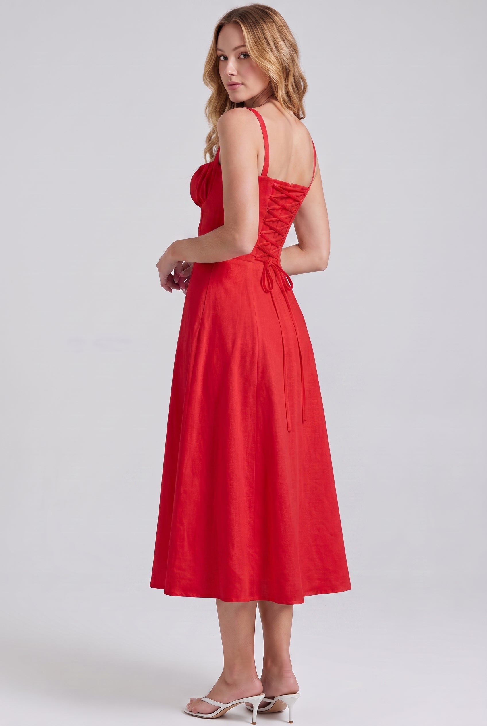 Megan Ruched Midi Dress - red - side