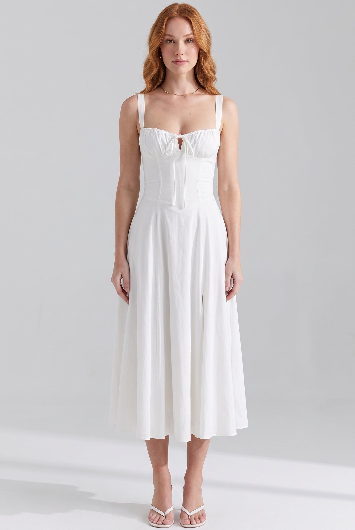 Megan Ruched Midi Dress - white - front