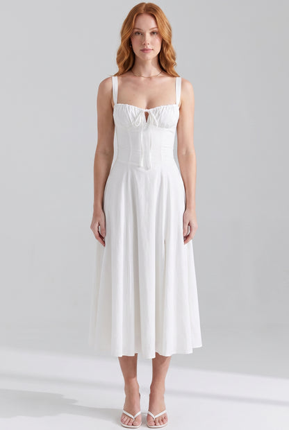 Megan Ruched Midi Dress - white - front