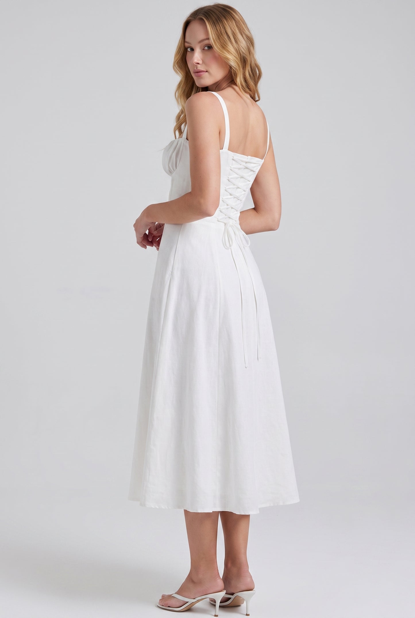 Megan Ruched Midi Dress - white - side