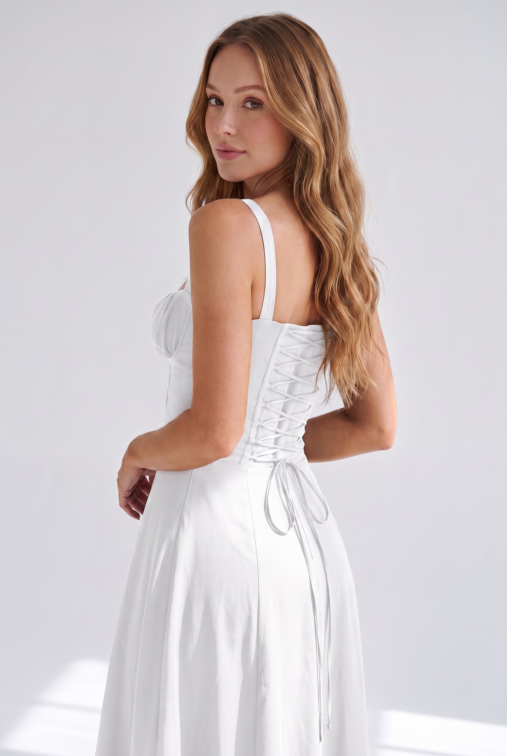 Megan Ruched Midi Dress - white - back