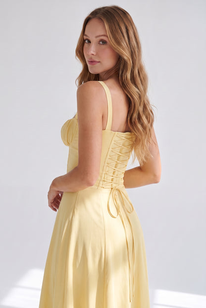 Megan Ruched Midi Dress - yellow - back